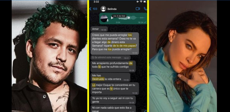 Nodal comparte captura de pantalla de conversación con Belinda 