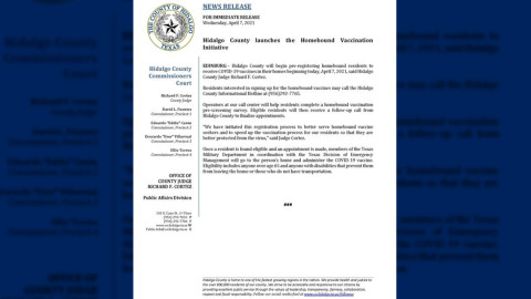 Inicia Condado de Hidalgo proceso de preinscripción para vacunación en los hogares