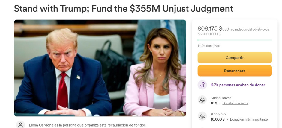 Crean GoFoundMe para apoyar a Trump a pagar multa millonaria por fraude