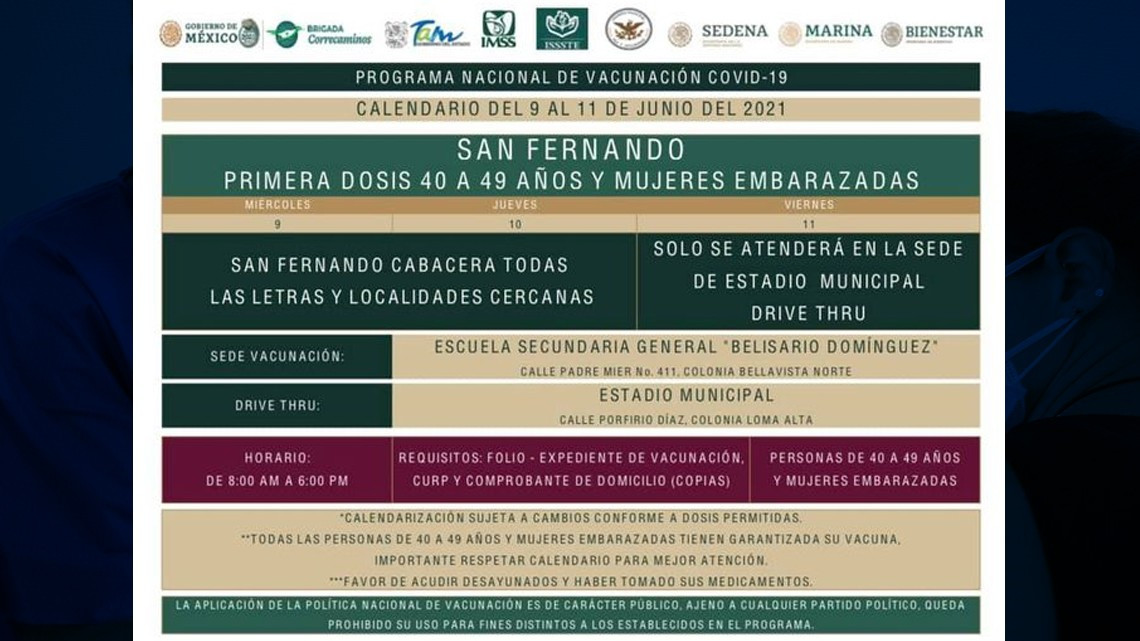 Nuevo Laredo y 9 municipios arrancan esta semana vacunación contra COVID-19 de 40-49 años 