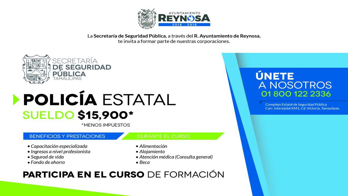 Ofrecen vacantes para Policía Estatal