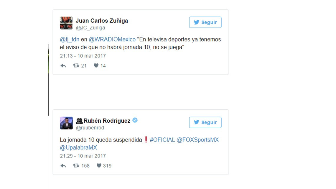 Confirman Federación a televisoras suspensión de J10