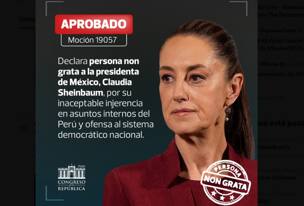 Declaran persona non grata a Claudia Sheinbaum en Perú