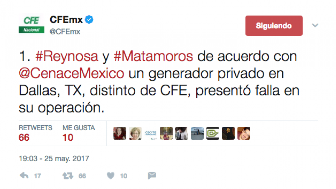 Restablece CFE suministro de energía