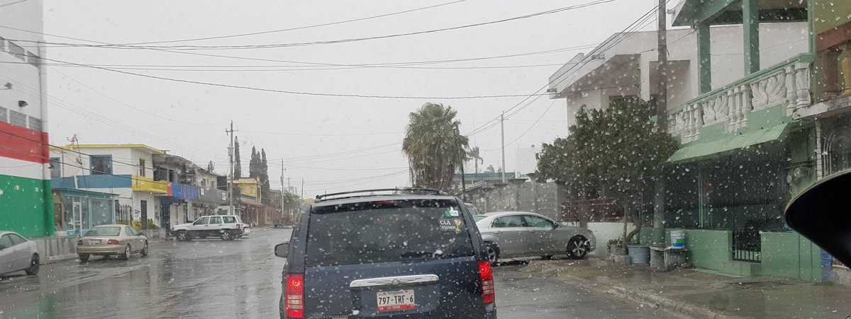 Se registra caída de aguanieve en Nuevo Laredo y Reynosa, con sensaciones térmicas actuales de -4 grados. 