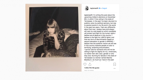 Taylor Swift rompe su silencio para hablar por primera vez de política