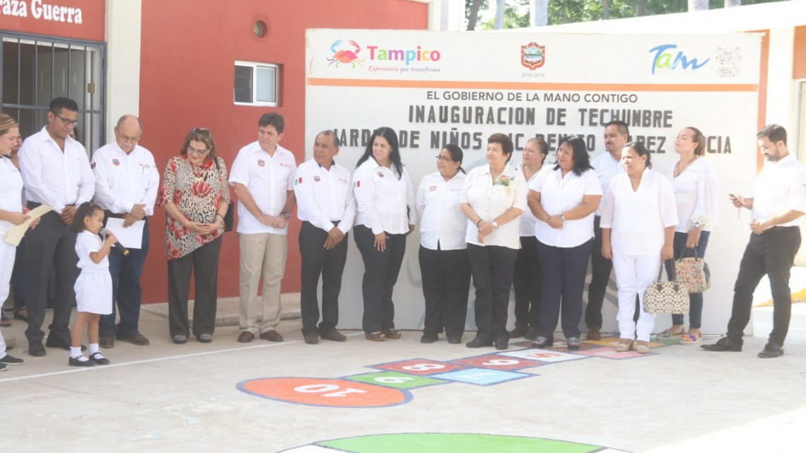 Entrega gobierno de Tampico techumbre en el jardín de niños “Benito Juárez”