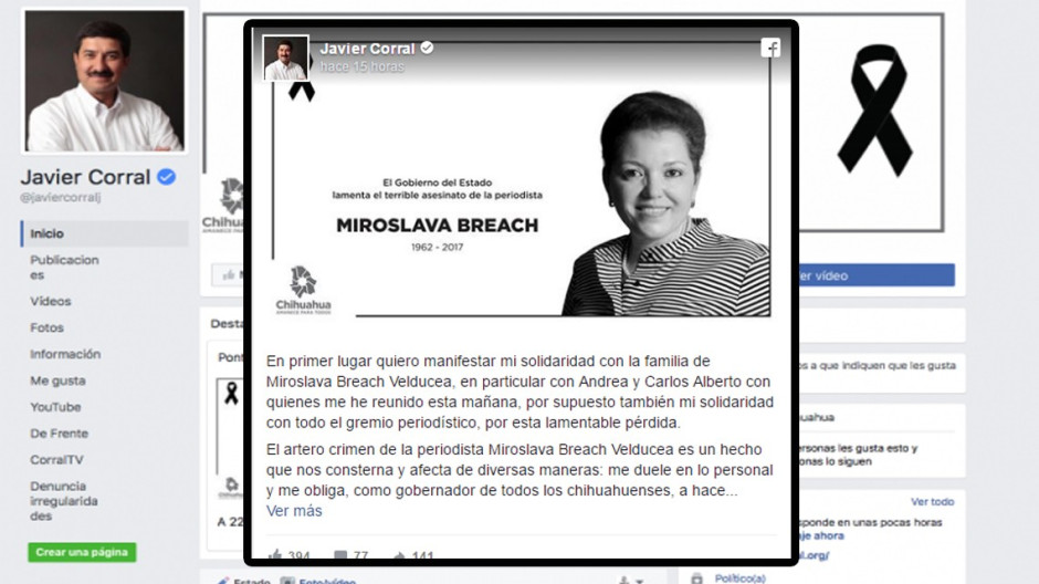Declara Corral 3 días de luto por el asesinato de Miroslava Breach
