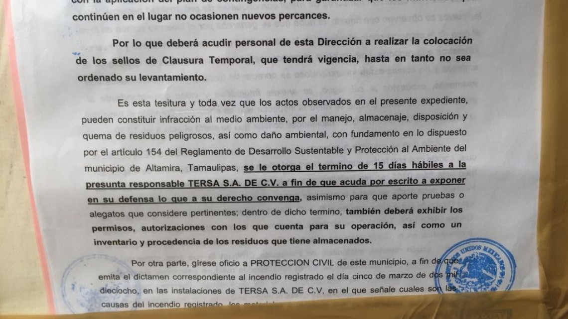 Autoridades inspeccionan empresa tersa tras incendio