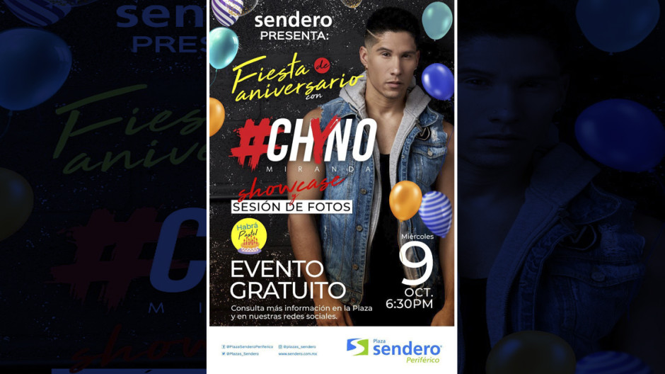 Chyno Miranda, de Chino y Nacho se presentará Plaza Sendero Periférico