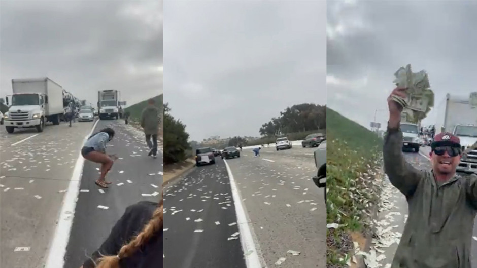 Camión tira dinero en autopista y genera caos 
