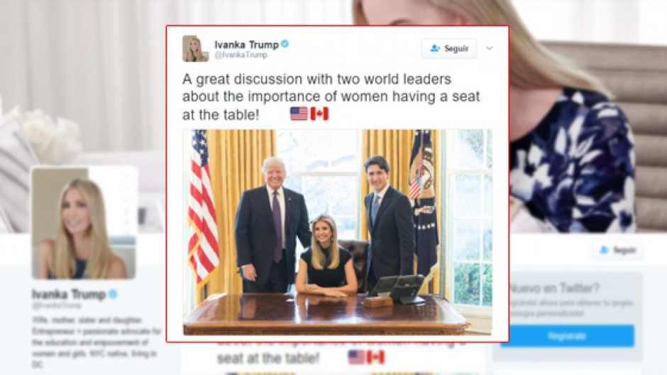 Desata polémica foto de Ivanka en Oficina Oval junto a Trump y Trudeau