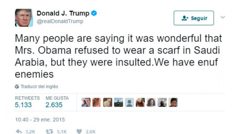 Melania Trump llega a Arabia Saudí con la cabeza descubierta