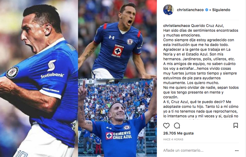 La emotiva carta de ´Chaco´ Giménez a Cruz Azul
