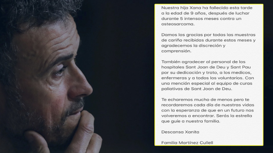 Luis Enrique anuncia la muerte de su hija