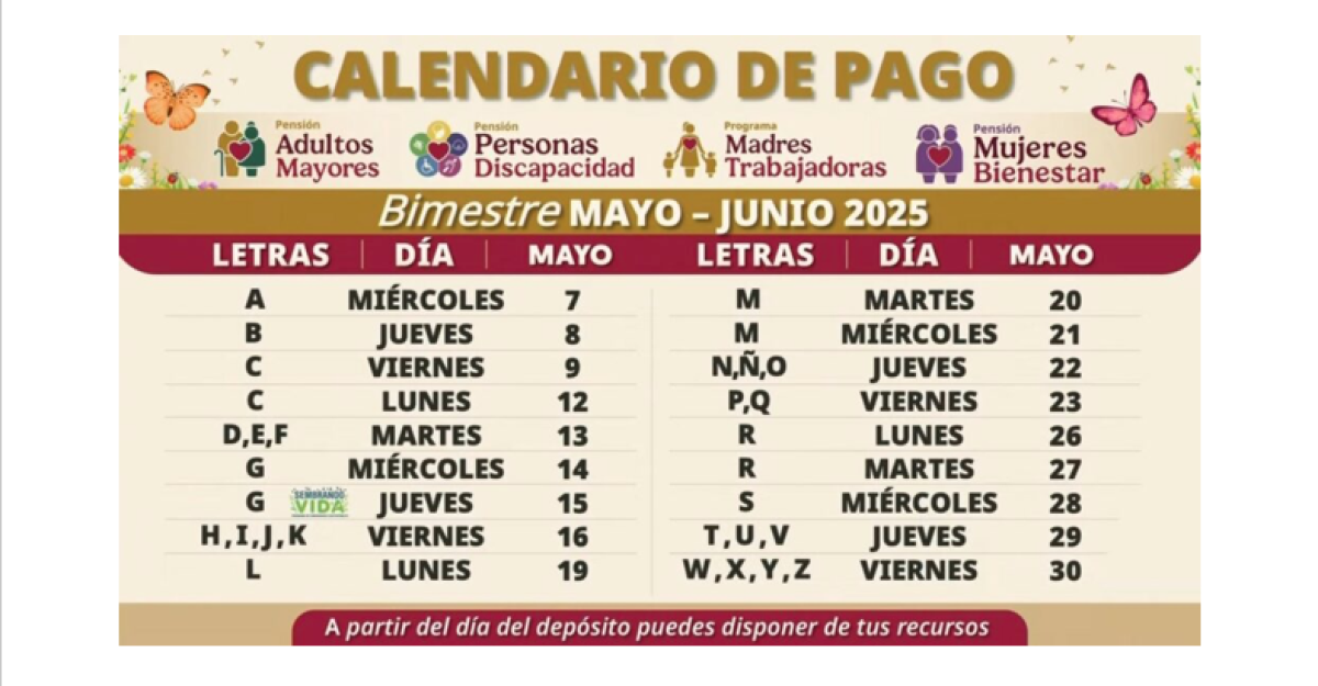 Presentan calendario de pagos de pensiones y programas del Bienestar de mayo-junio