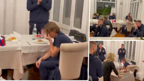 La reacción de Modric tras recibir un homenaje de sus compañeros
