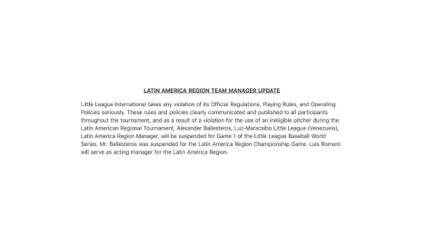Suspende Little League a Manager de Venezuela