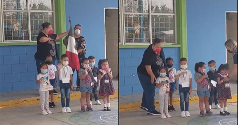 ¡Ternuritas! Niños de kínder confunden saludo a la bandera