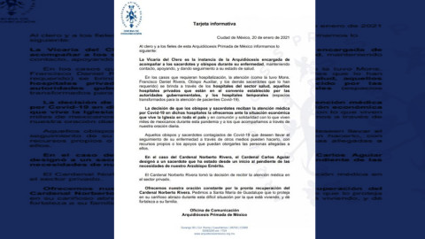 Arquidiócesis Primada de México da su postura sobre el caso del Cardenal Norberto Rivera 