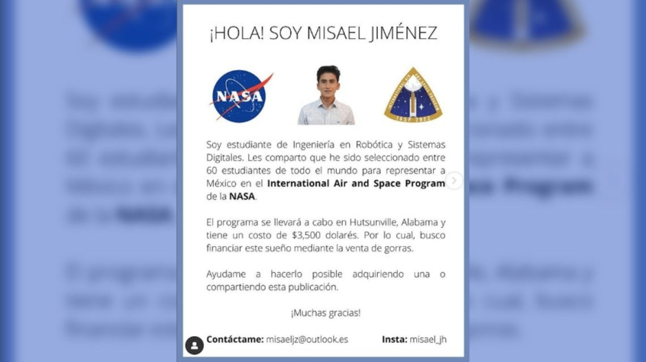 Ayuda a Misael Jiménez, estudiante mexicano, a llegar a la NASA