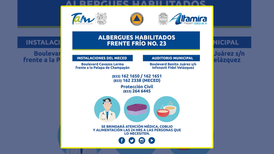 Habilitan albergues por Frente Frío No. 23