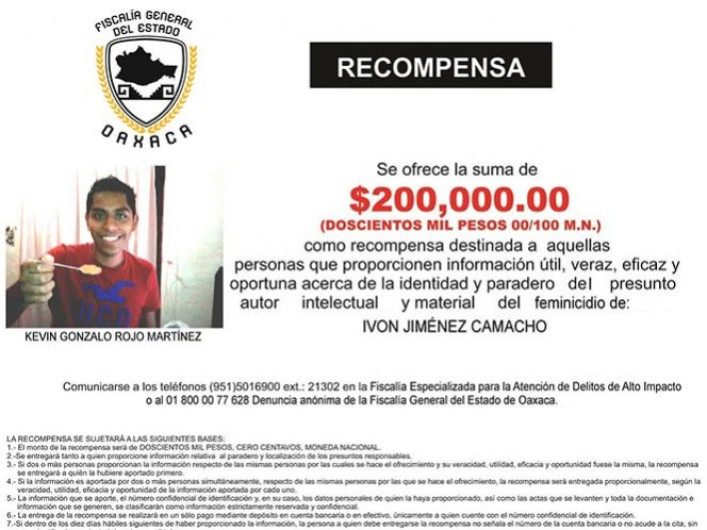 Ofrece recompensa por presunto feminicida Fiscalía de Oaxaca