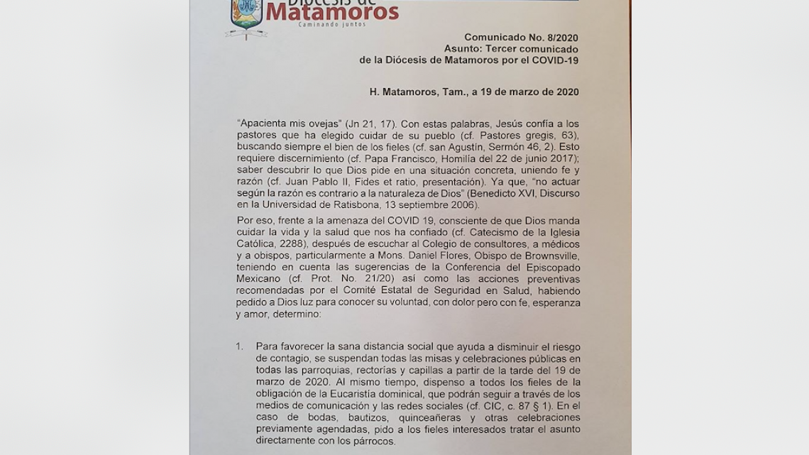 Diócesis suspenden misas por coronavirus