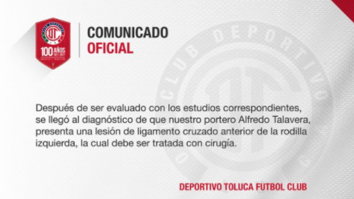 Dan de baja a Talavera por el resto del Apertura 2017 