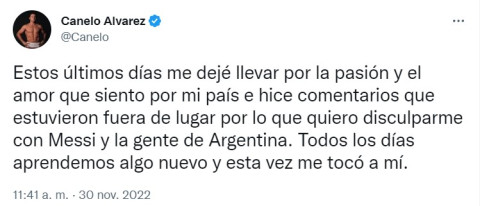 Canelo pide perdón a Messi y Argentina por amenaza