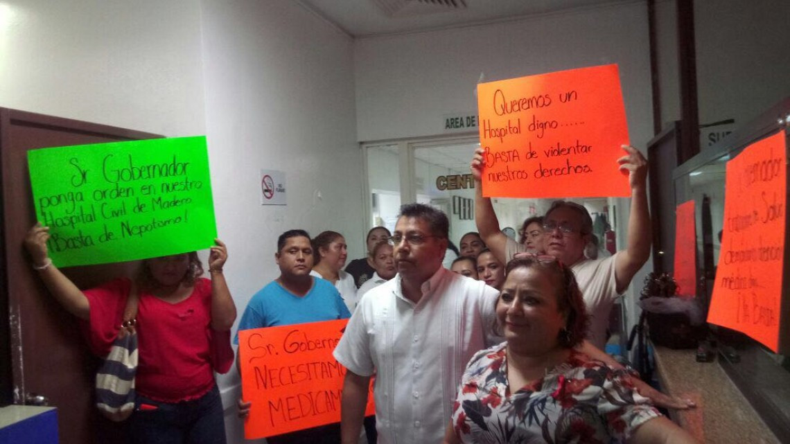 Empleados del Hospital Civil de Madero toman las instalaciones en protesta