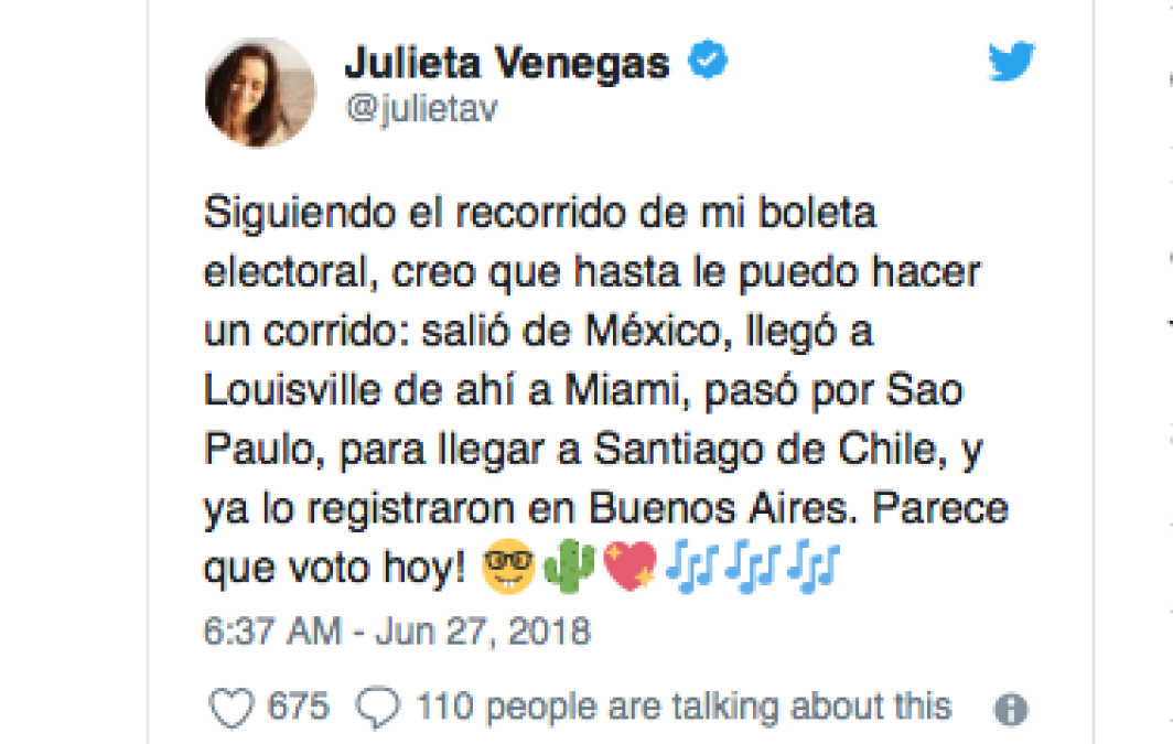 Julieta Venegas compone corrido a su voto