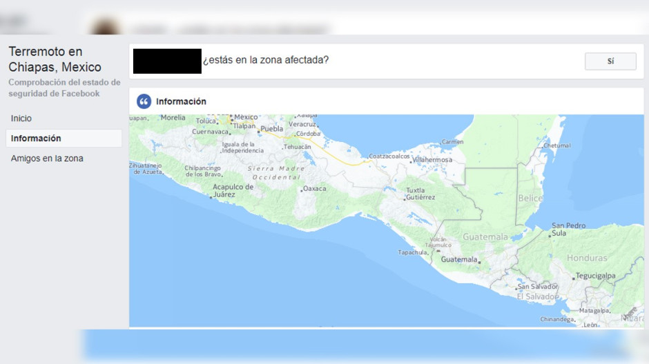 "Safety Check" se activa por sismo en Chiapas