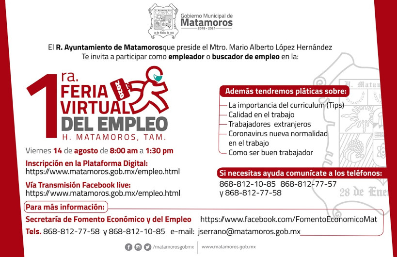 Realizan primera Feria Virtual del Empleo en Matamoros