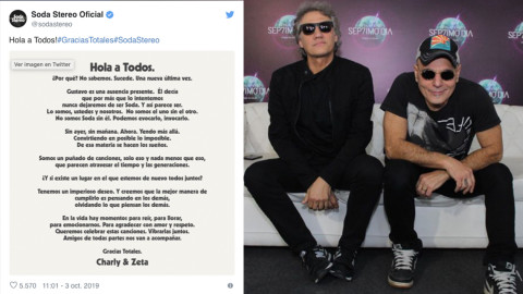 Charly Alberti y Zeta Bosio anuncian gira de Soda Stereo