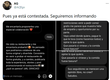 Critican a ‘influencer’ por pedir comida gratis a cambio de reseña