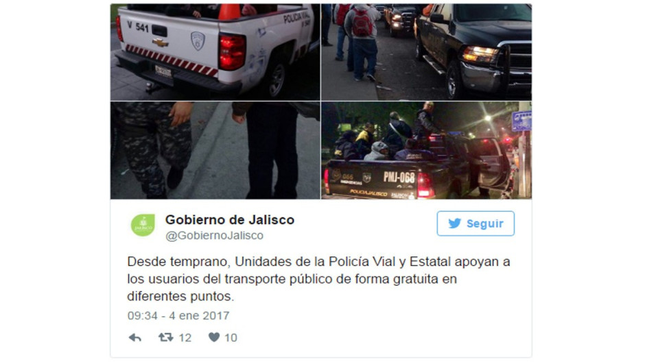 Por "gasolinazo" patrullas sustituyen al transporte público en Jalisco