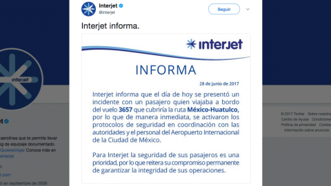 Activa AICM protocolo de seguridad por incidente en vuelo de Interjet