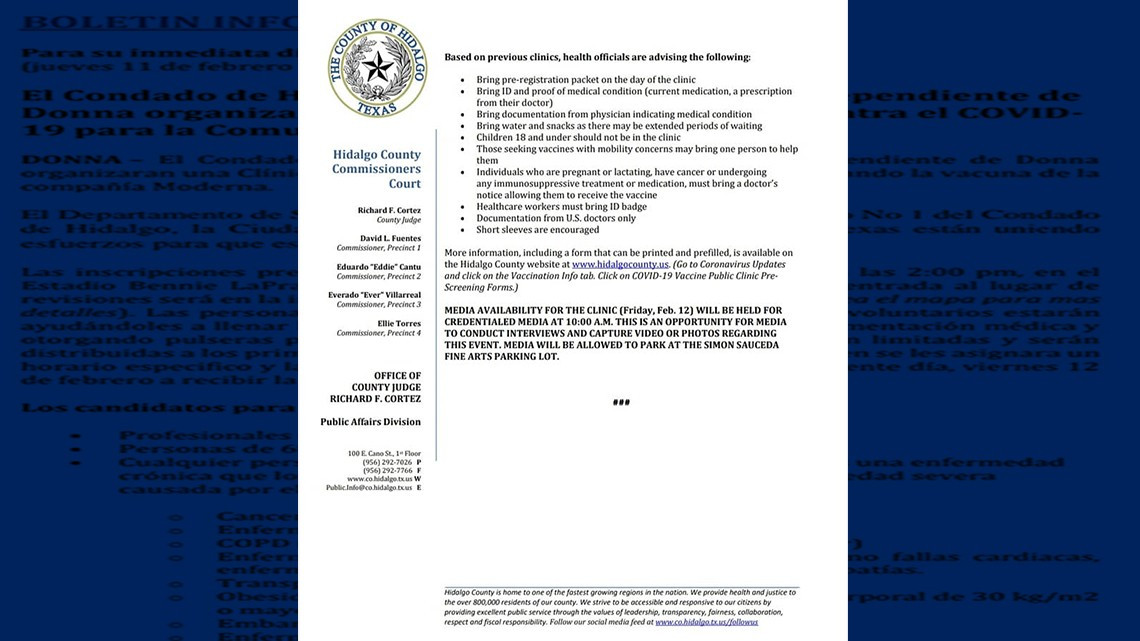 Condado Hidalgo organiza clínica de vacunación contra el Covid-19 