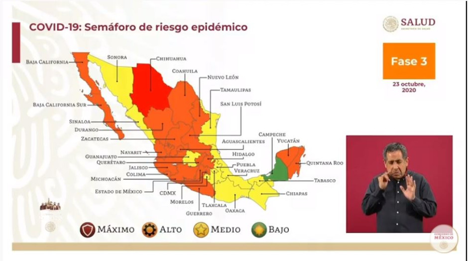 Tamaulipas y 10 estados permanecen en semáforo amarillo epidémico 