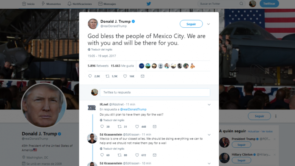 Donald Trump manda mensaje a México por sismo