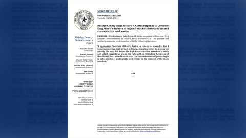 Condado Hidalgo se muestra en contra de apertura total de Texas