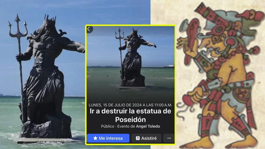 ¿Ofrenda para el Dios Chaac? Yucatecos se organizan para derribar estatua de Poseidón