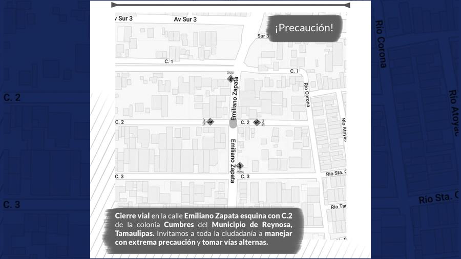 Secretaria de Obras Públicas de Reynosa informa sobre rutas alternas por cierre de vialidades