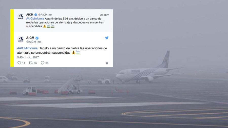 AICM suspende aterrizajes por banco de niebla