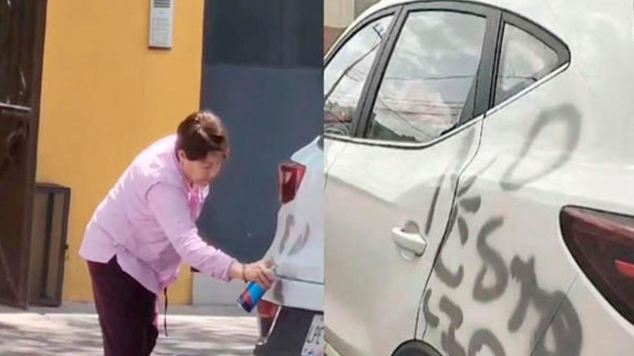 Mujer grafitea auto estacionado frente a su casa 