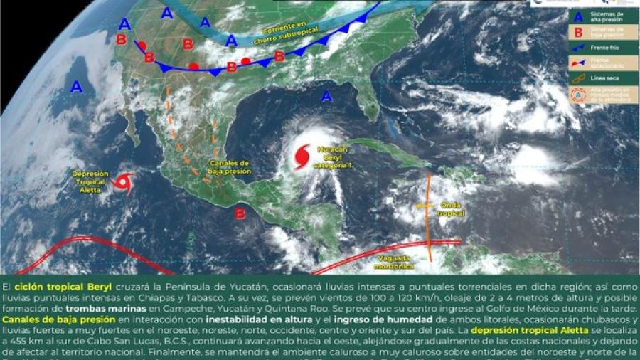 ‘Beryl’ baja a huracán categoría 1, pero mantiene su peligrosidad