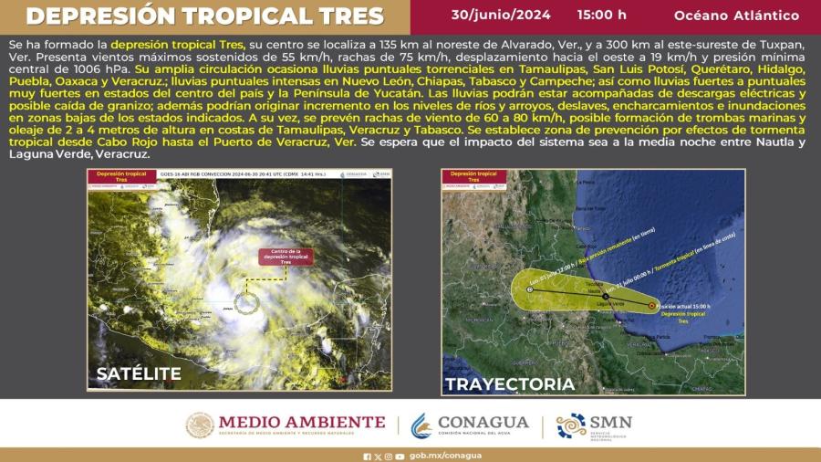 Depresión tropical Tres podría intensificarse a Tormenta 
